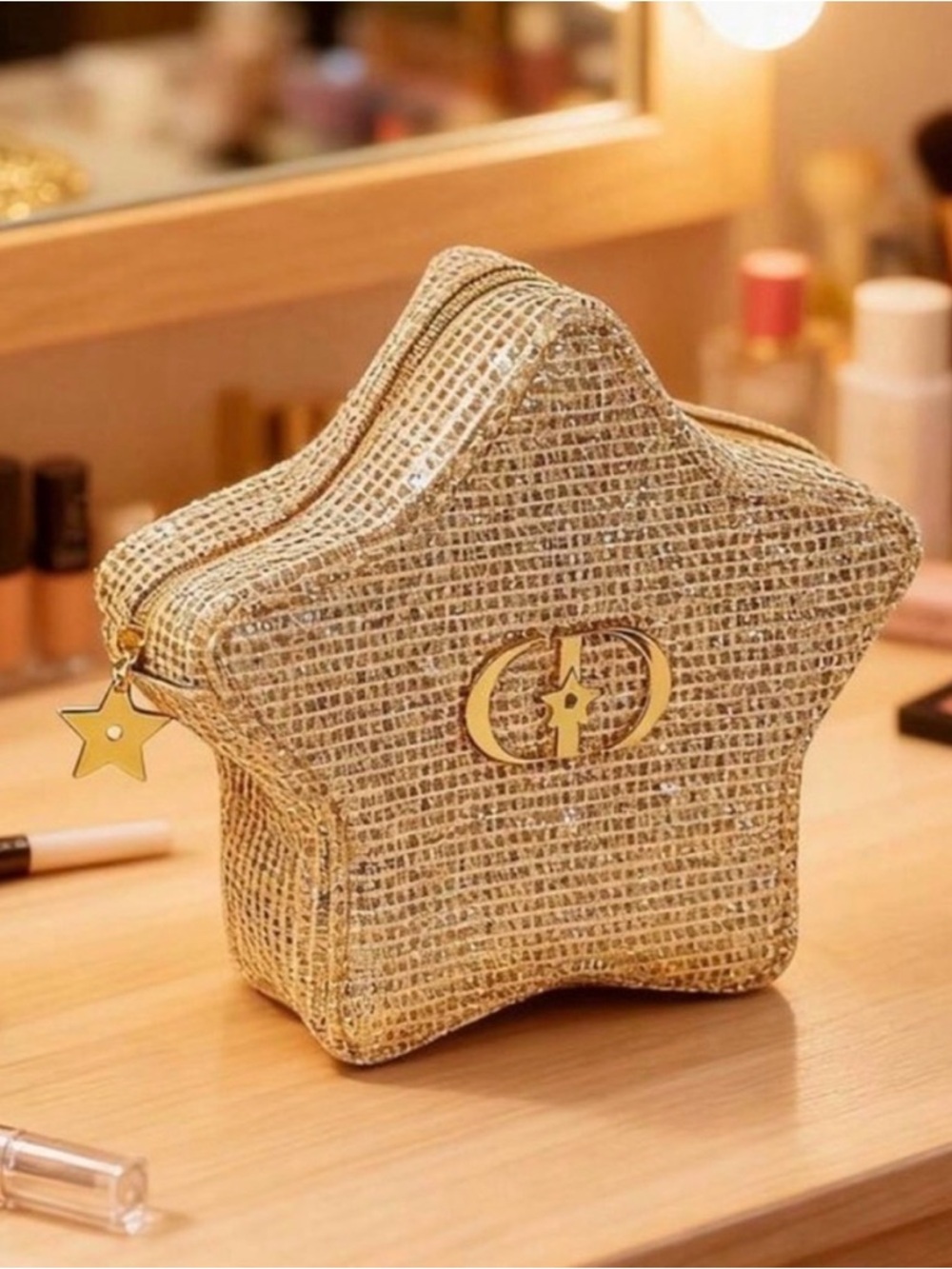 Dior Star-Shaped Cosmetic Pouch in Gold Metallic